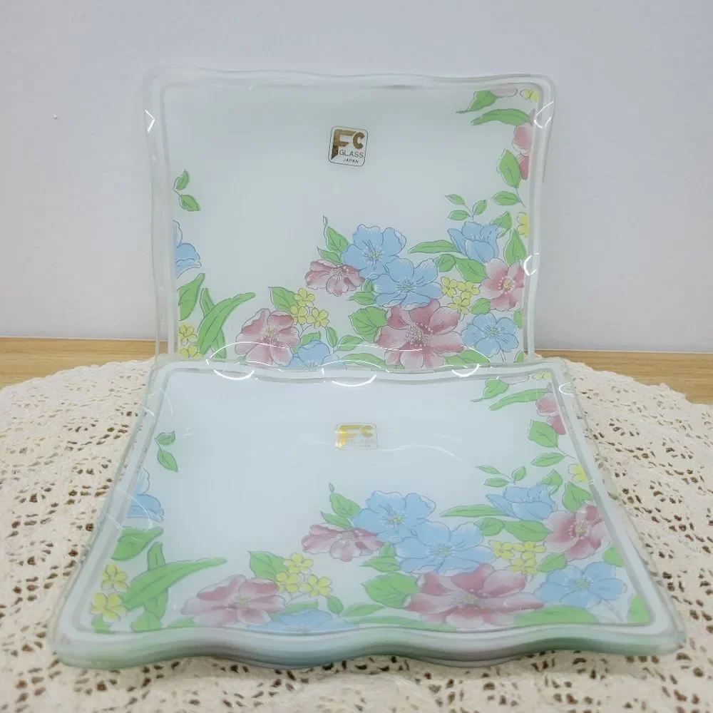 Set of 5 Vintage FC Japan Glass Plates, Tip Trays
